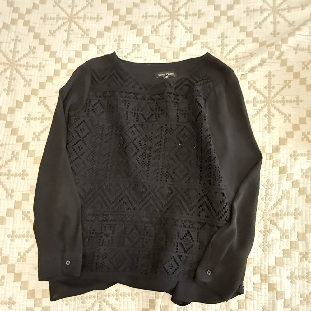 Banana Republic Black Women's Blouse with Lace Detail